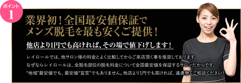 業界初！全国最安値保証でメンズ脱毛を最も安くご提供！