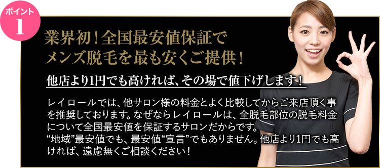 業界初！全国最安値保証でメンズ脱毛を最も安くご提供！