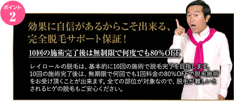 効果に自信があるからこそ出来る、完全脱毛サポート保証！